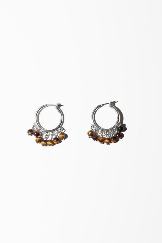 TIGER'S EYE CLUSTER EARRINGS (STERLING SILVER)
