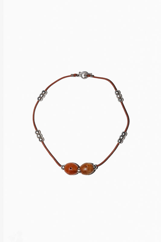 AGATE & STERLING BEAD LEATHER NECKLACE