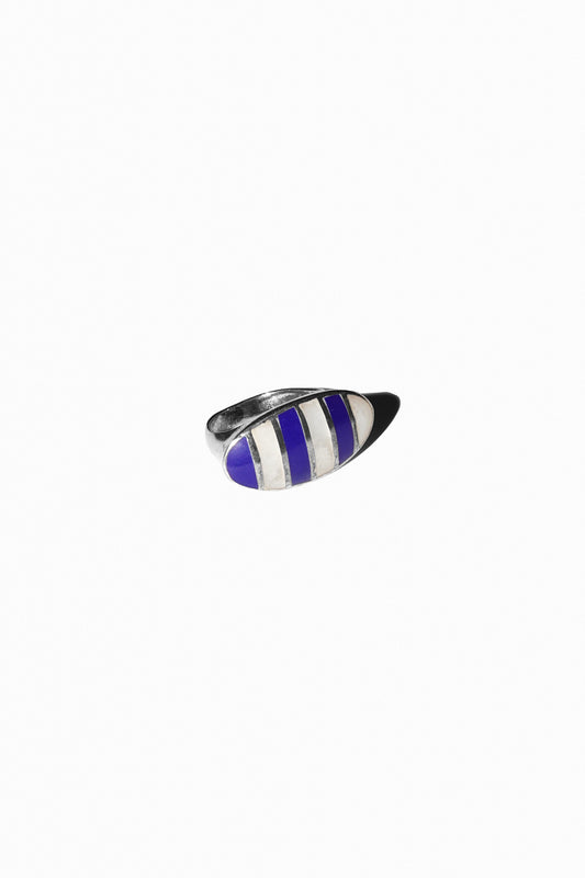 STRIPES LAPIS & MOTHER OF PEARL RING (STERLING SILVER)