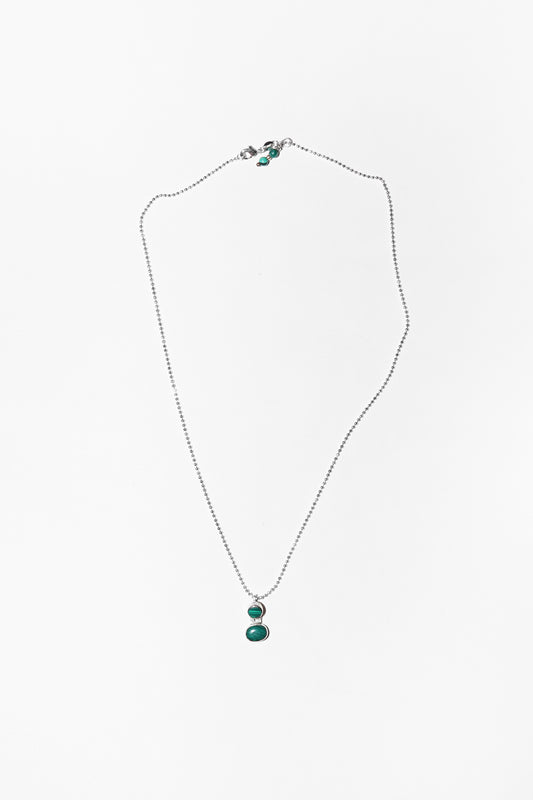 Malachite Oval Circle Necklace (Sterling Silver)