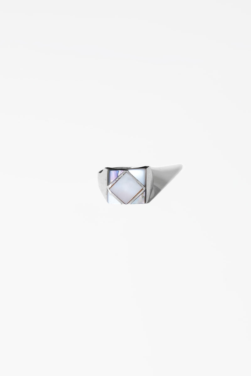 ABALONE DIAMOND SIGNET RING (STERLING SILVER)