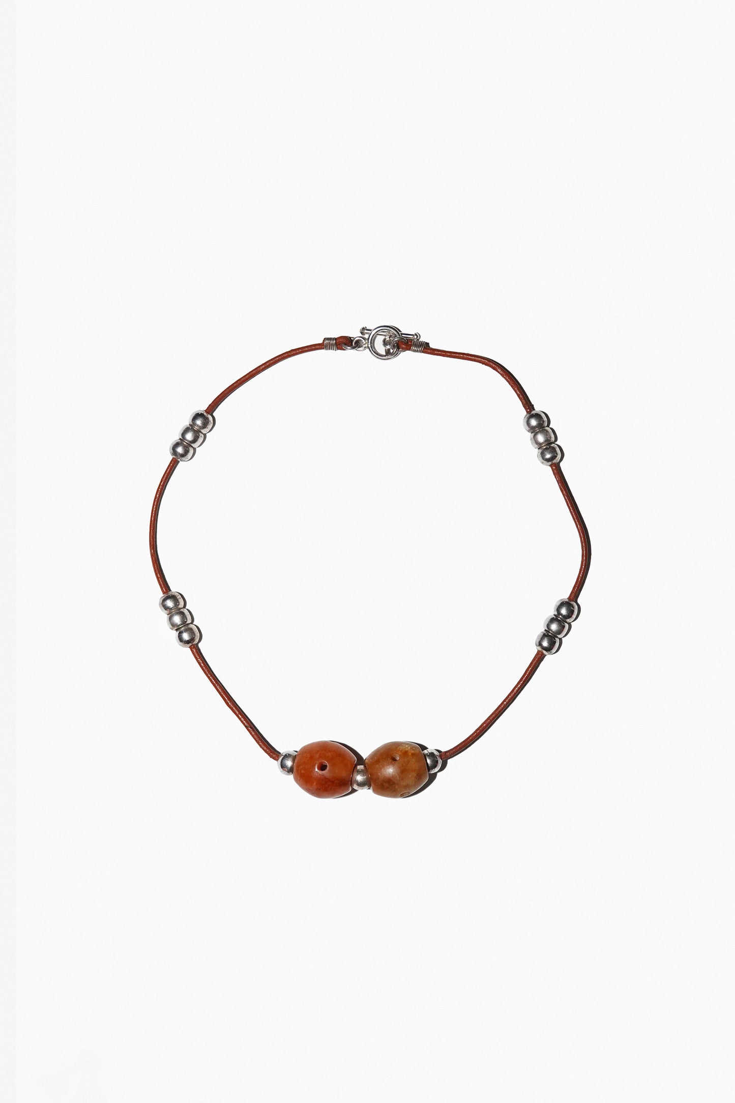 AGATE & STERLING BEAD LEATHER NECKLACE
