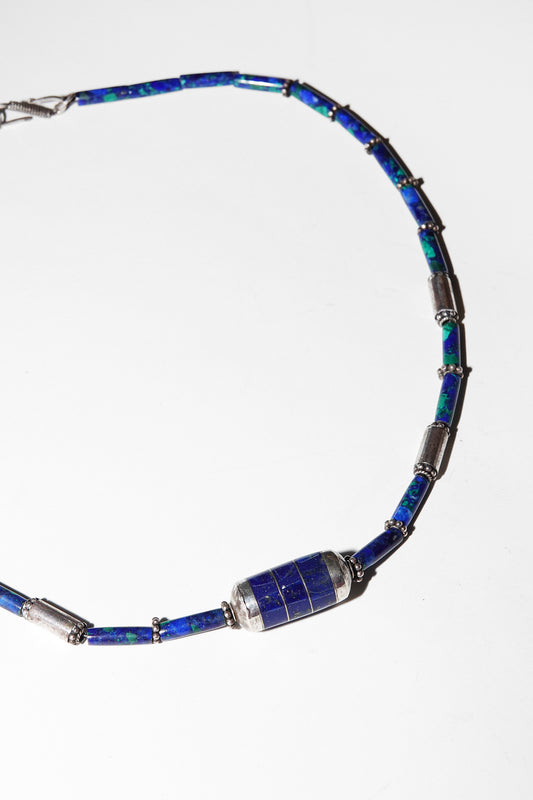 Vintage sterling silver meridian necklace with lapis and azurite