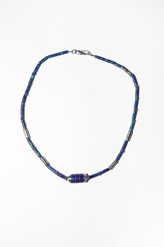 Vintage sterling silver meridian necklace with lapis and azurite