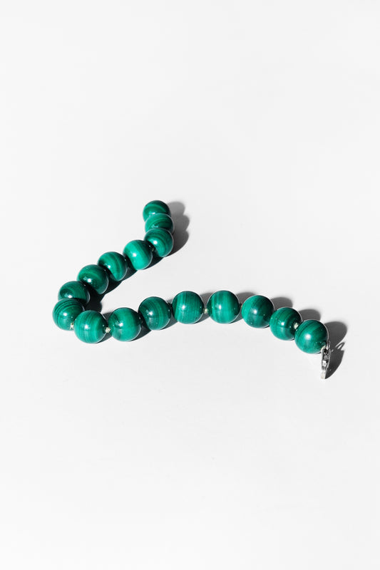 Vintage sterling silver bracelet with malachite sphere beads