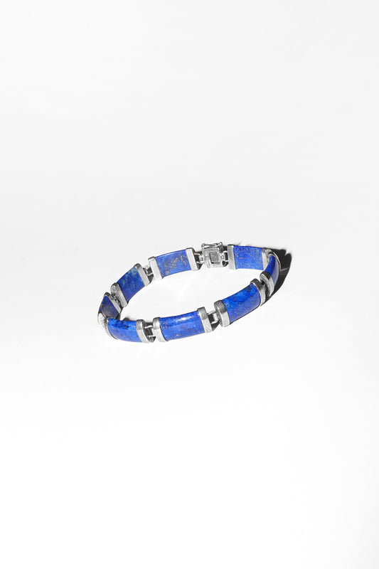 Vintage sterling silver link bracelet with lapis