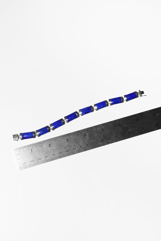 Vintage sterling silver link bracelet with lapis