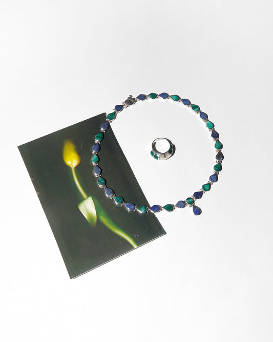 Vintage sterling silver jewelry with malachite accents