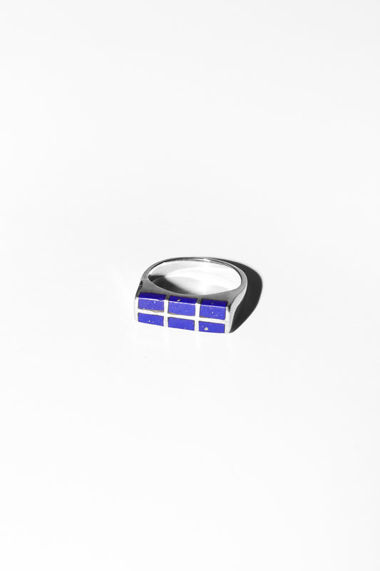 Vintage sterling silver galaxy grid ring with lapis