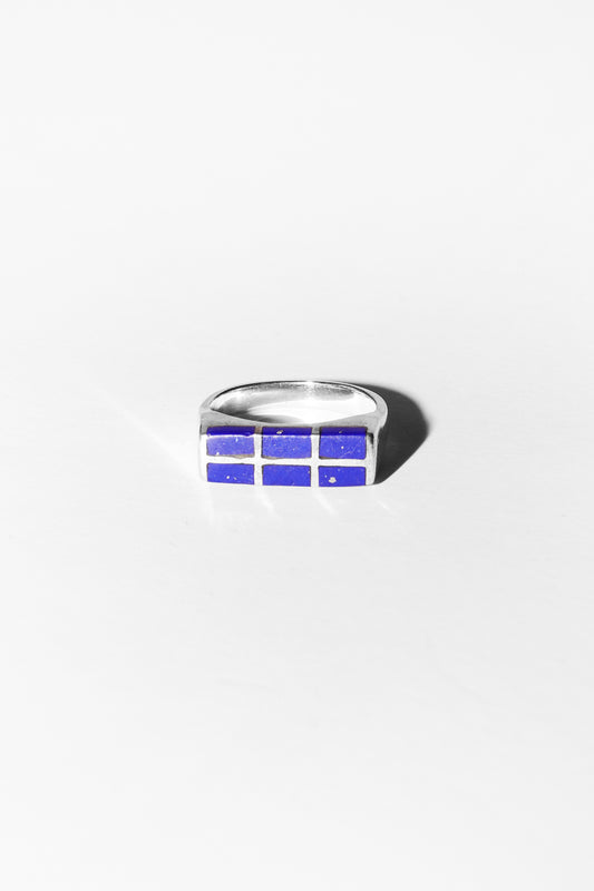Vintage sterling silver galaxy grid ring with lapis