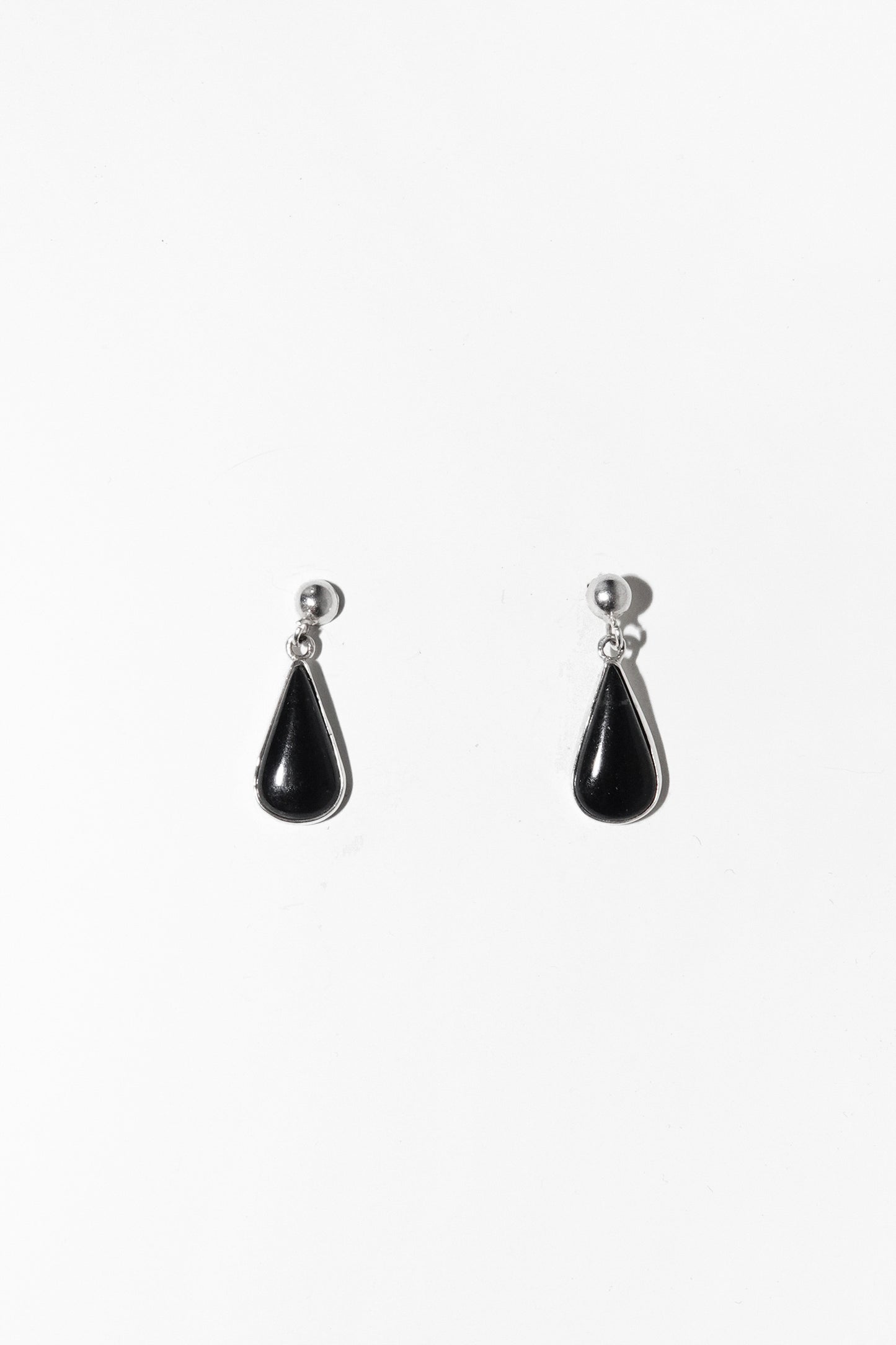 Vintage Sterling Silver & Black Onyx Teardrop Earrings