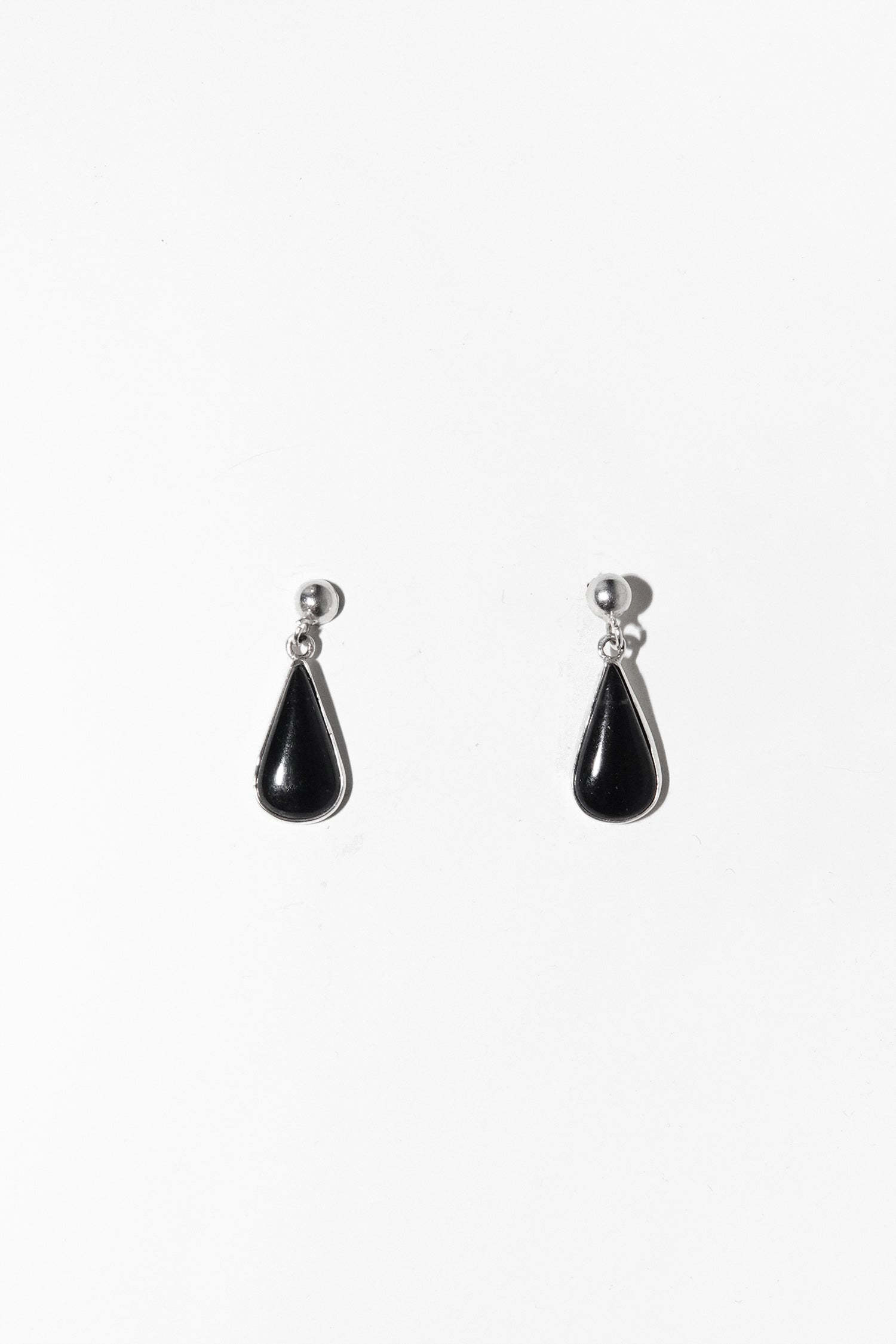 Vintage Sterling Silver & Black Onyx Teardrop Earrings