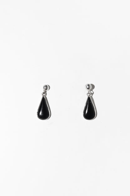 Vintage Sterling Silver & Black Onyx Teardrop Earrings