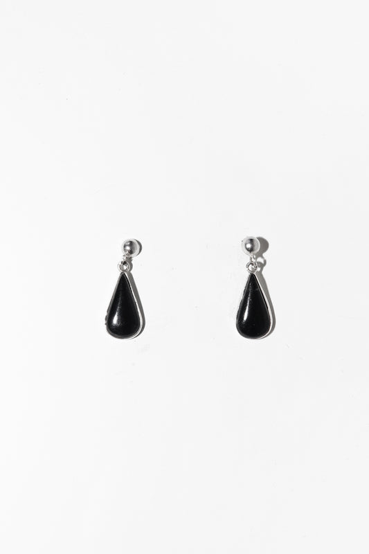 Vintage Sterling Silver & Black Onyx Teardrop Earrings
