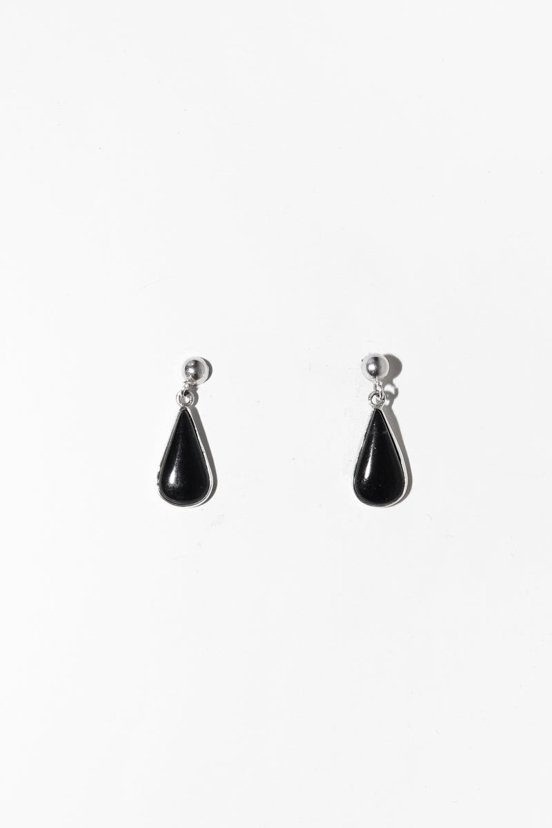 Vintage Sterling Silver & Black Onyx Teardrop Earrings