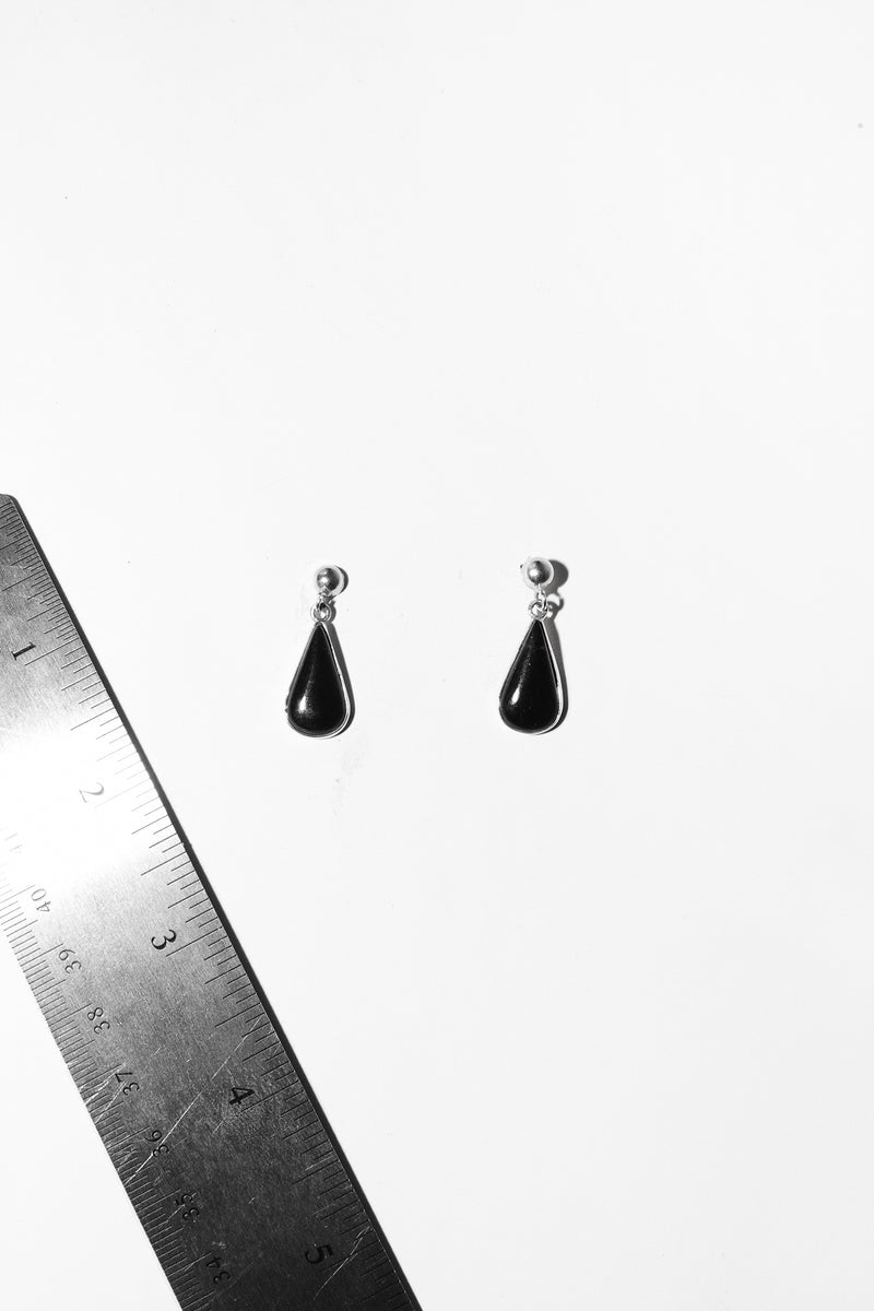 Vintage Sterling Silver & Black Onyx Teardrop Earrings